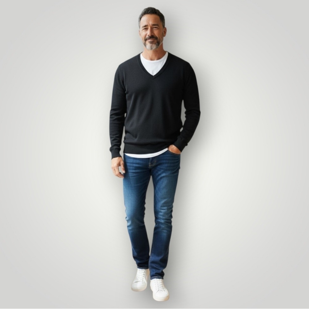 Kenneth Roberts Platinum Silk Blend Sweater Mens XL‎ Navy V-Neck Pullover Preppy